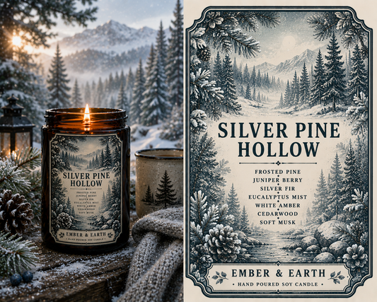 Silver Pine Hollow Candle | Pine & Juniper Candle | Winter Forest Soy Candle | Woodland Home Fragrance | Nature Inspired Gift | Handmade Candle