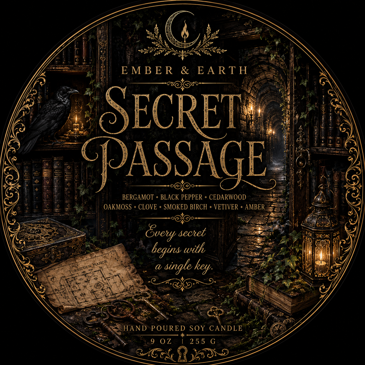 Secret Passage | Cedarwood, Clove & Smoked Birch Luxury Soy Candle | Gothic Home Décor | Hand-Poured by Ember & Earth