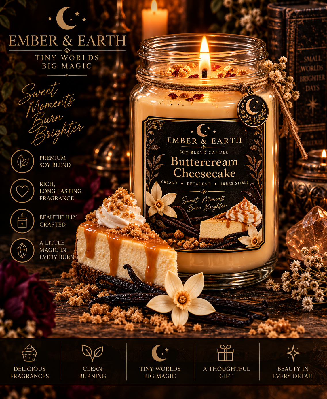 Buttercream Cheesecake Candle | Creamy Vanilla Dessert Candle | Caramel Cheesecake Soy Candle | Cozy Bakery Candle | Ember & Earth