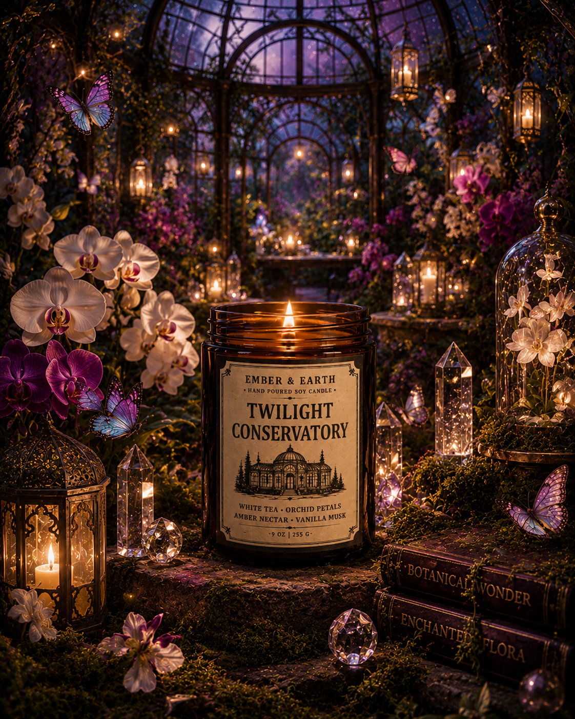 Twilight Conservatory Candle | Orchid & White Tea Candle | Enchanted Garden Soy Candle | Botanical Luxury Candle | Fantasy Inspired Gift