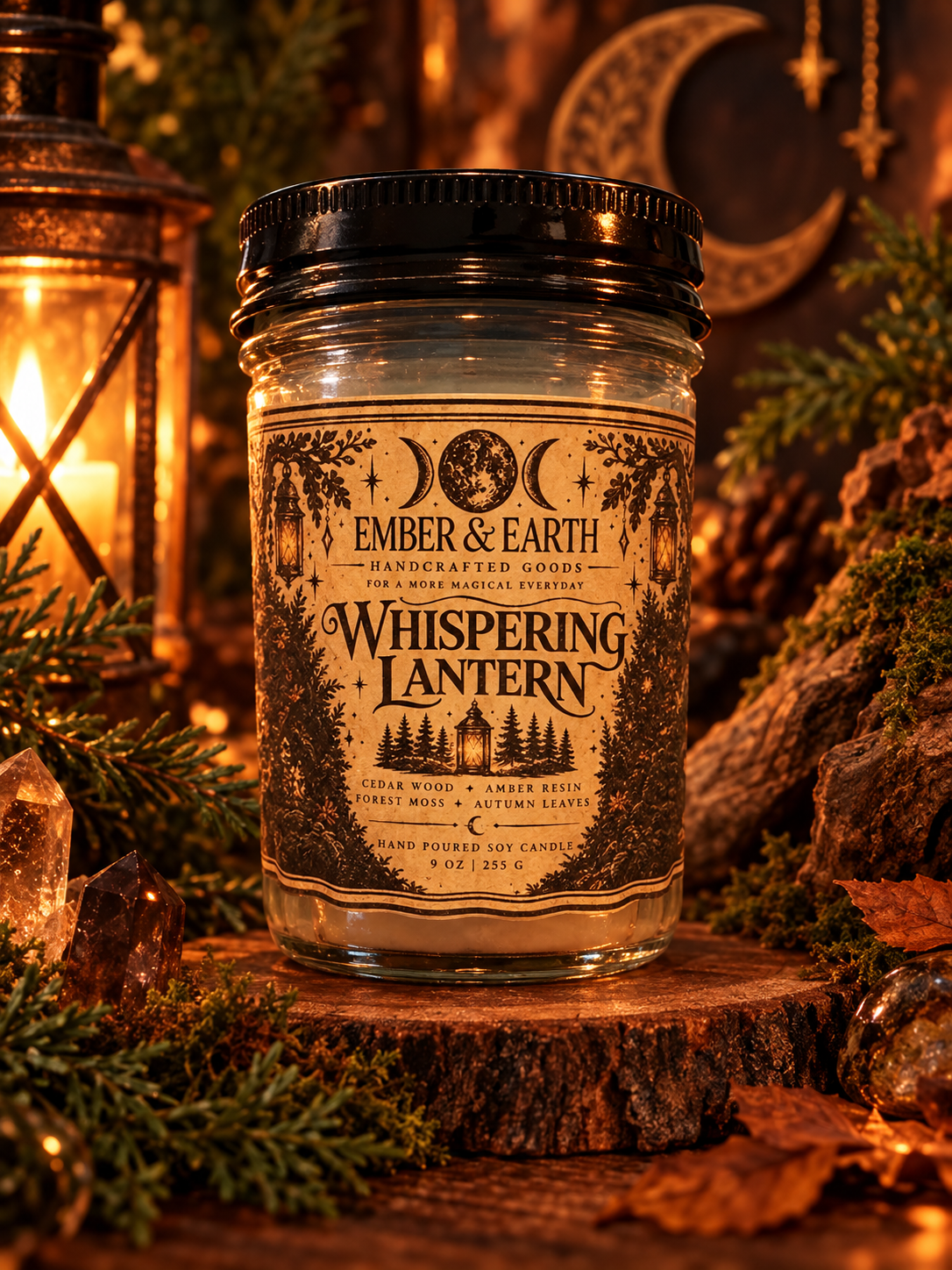 Whispering Lantern Candle | Cedar Smoke & Amber Candle | Cozy Woodland Fragrance | Enchanted Forest Decor | Luxury Soy Candle