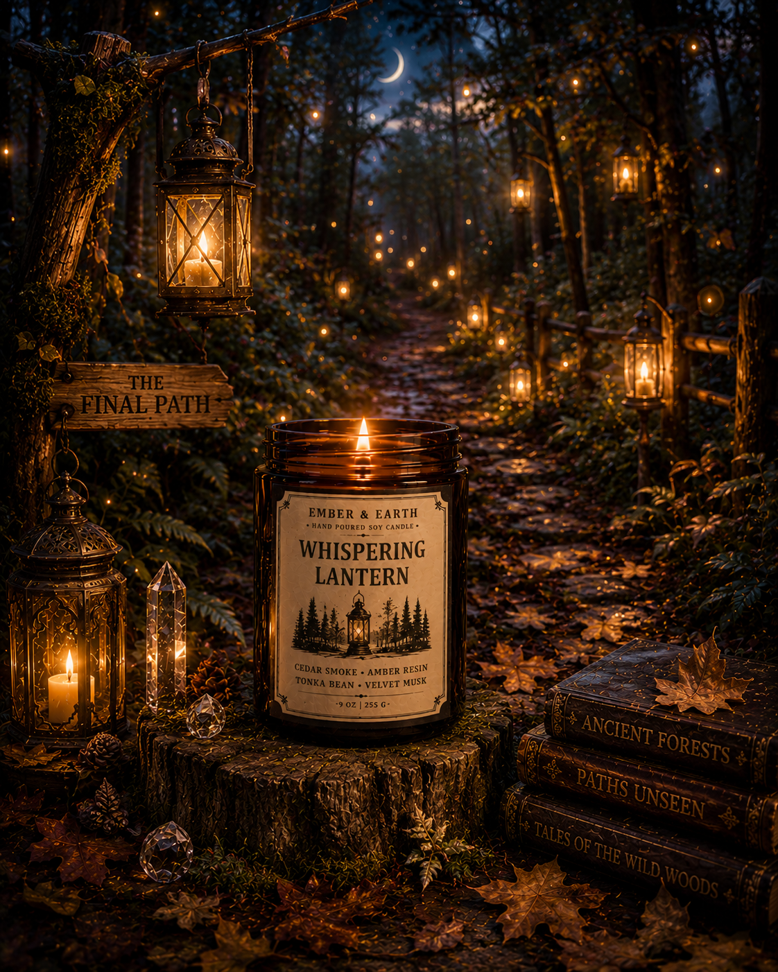 Whispering Lantern Candle | Cedar Smoke & Amber Candle | Cozy Woodland Fragrance | Enchanted Forest Decor | Luxury Soy Candle