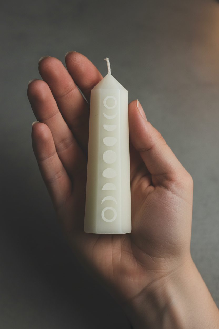 White candle in hand