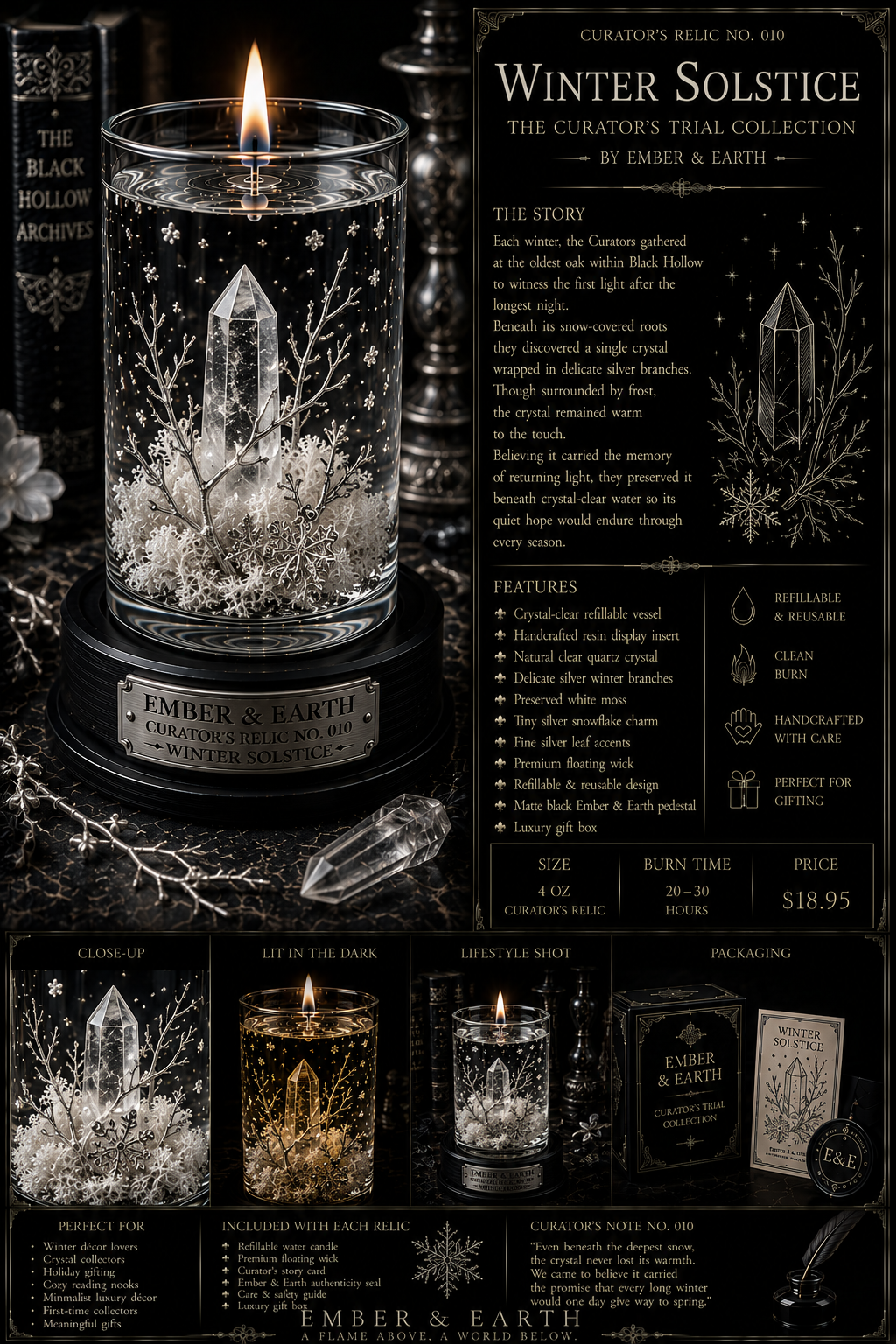 Curator's Relic No. 010 Winter Solstice The Curator's Trial Collection By Ember & Earth  "The longest night guards the brightest promise."