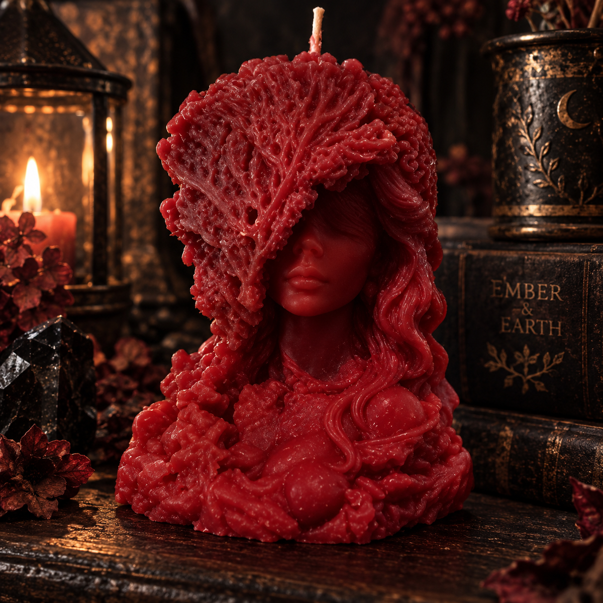 Coral Siren | Handcrafted Mermaid Bust Candle | Gothic Coastal Décor | Luxury Soy Wax Sculpture | Dark Fantasy Candle | Ember & Earth