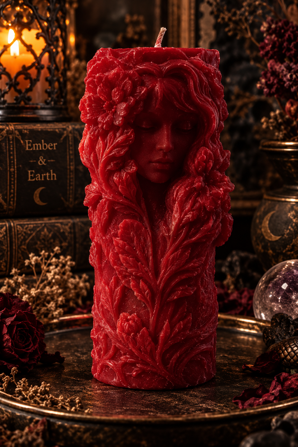 Blooming Reverie | Handcrafted Floral Goddess Candle | Botanical Bust Candle | Luxury Soy Wax Sculpture | Dark Cottagecore Déc candle | Ember & Earth
