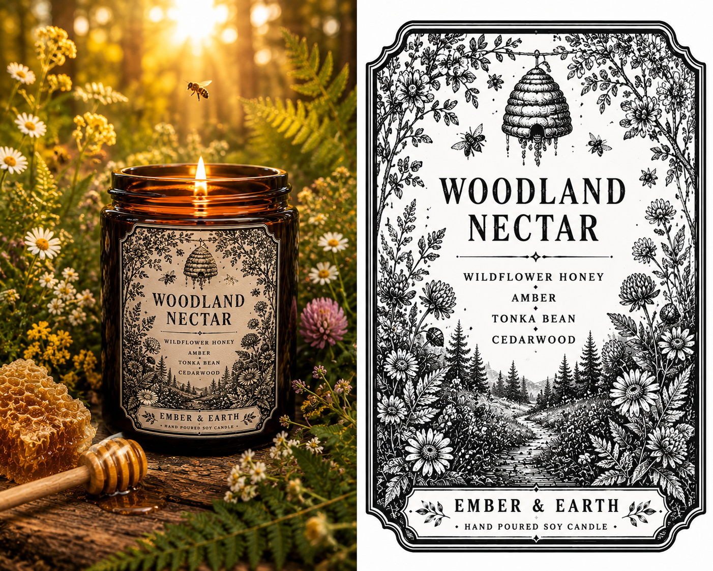 Woodland Nectar Candle | Honey & Amber Candle | Wildflower Soy Candle | Cottagecore Home Decor | Nature Inspired Gift | Handmade Candle