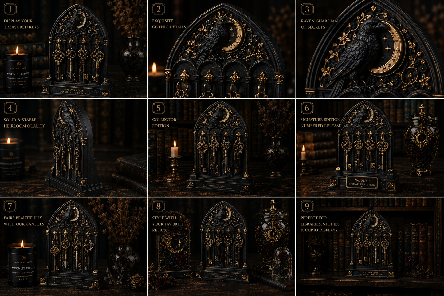 Manor Key Display | Gothic Key Holder | Dark Academia Decor | Victorian Curio Display | Forbidden Manor Collection | Raven & Moon Decor