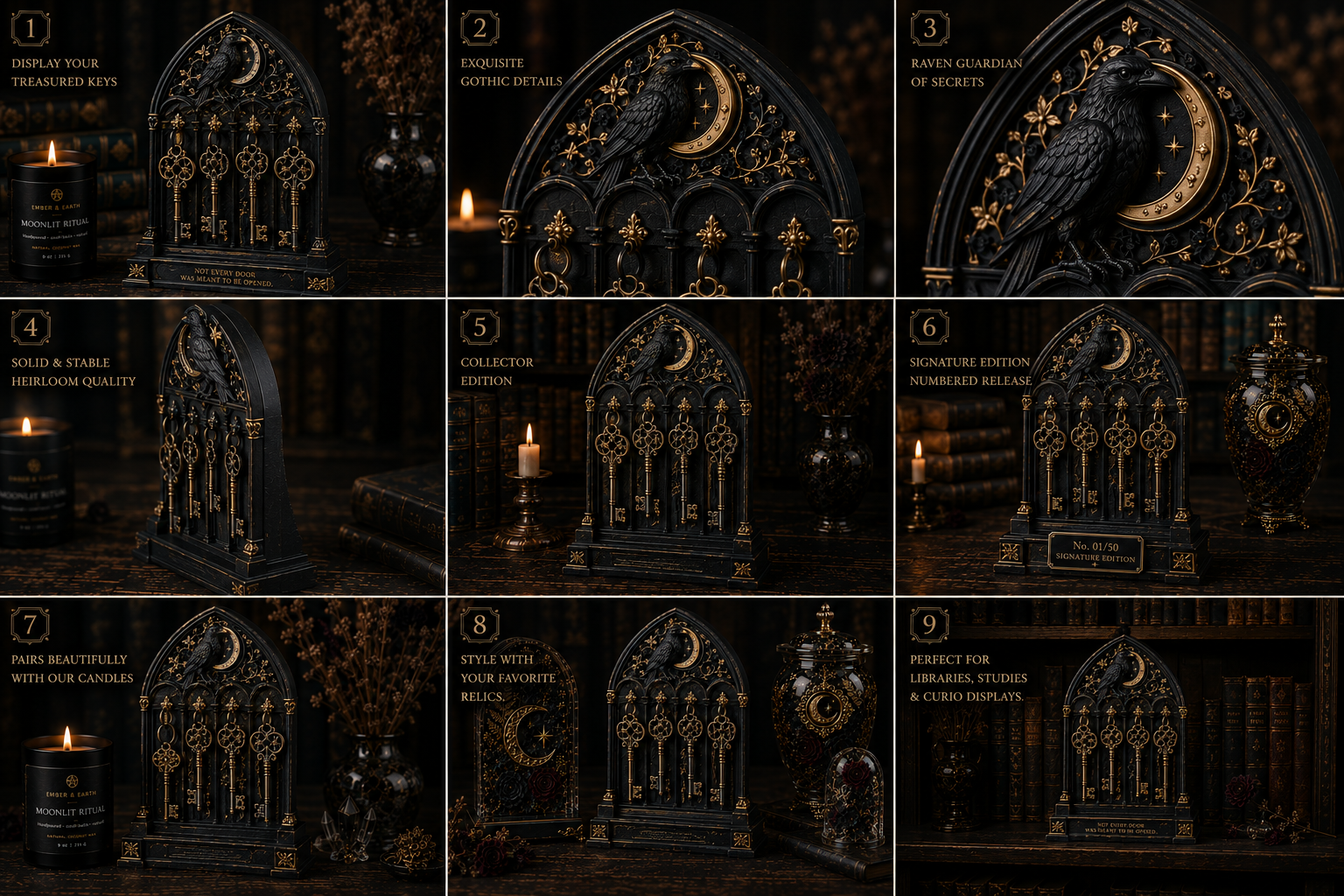 Manor Key Display | Gothic Key Holder | Dark Academia Decor | Victorian Curio Display | Forbidden Manor Collection | Raven & Moon Decor